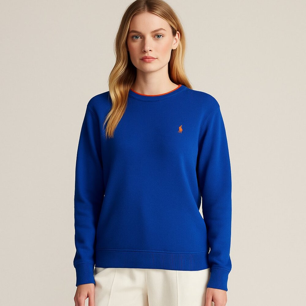 Polo Ralph Lauren Blue & Orange Cotton Crewneck Long Sleeve Sweater L